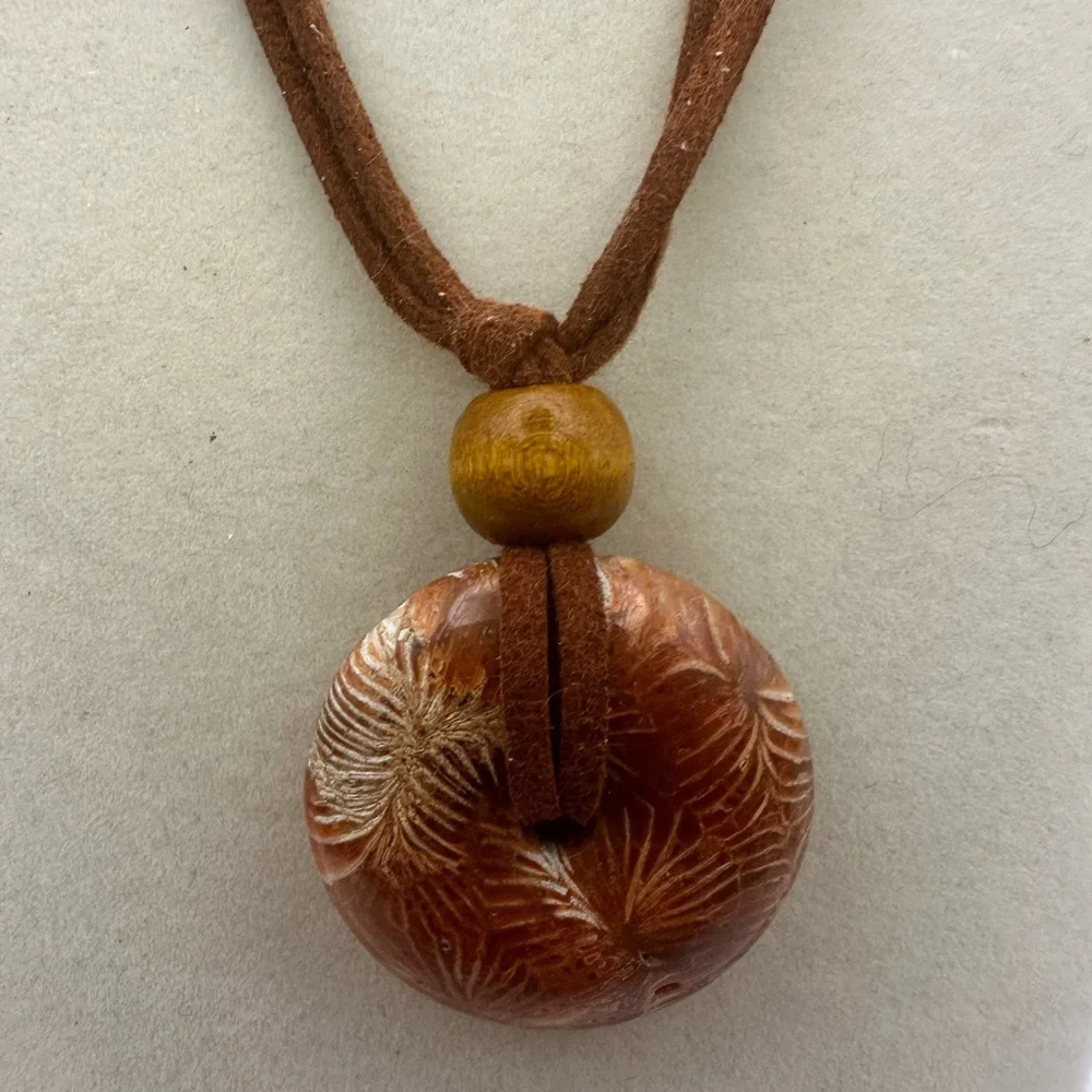 Coral Fossil Jade Donut Pendant Necklace - Picture 10 of 10